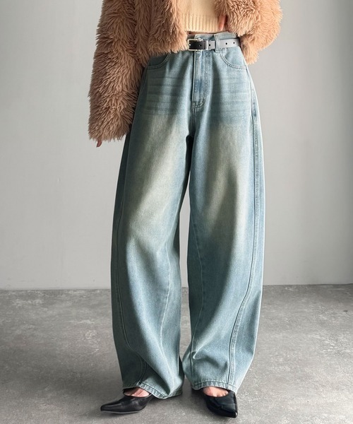 日本網紅聯名款!! 日本🇯🇵連線 Classical Elf X AYA 聯名 側立體縫線繭型牛仔寬褲 牛仔褲 直筒褲 寬褲 繭型褲 牛仔寬褲 落地褲 2色(任買兩件711免運)/預購