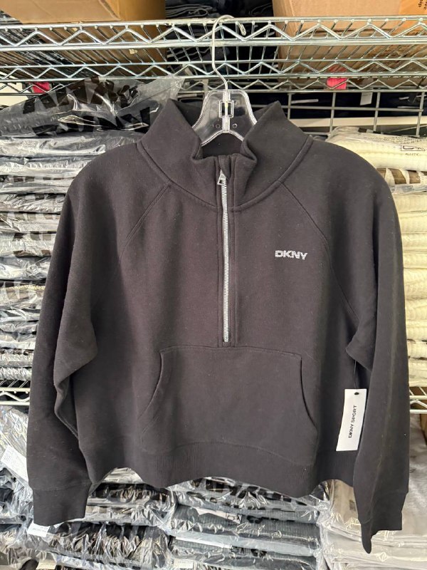 [U] DKNY BLACK SPORT WOMEN'S PUFF-LOGO LONG-SLEEVE SWEATSHIRT, DP5T9993-BLK (UD69)