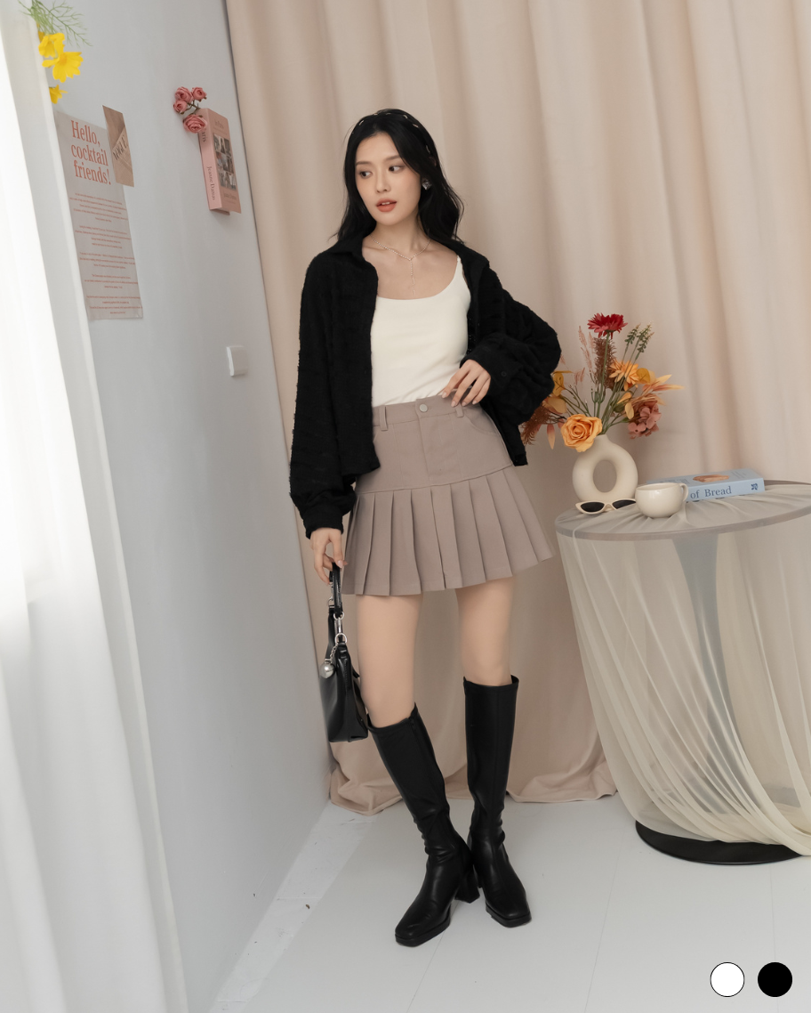 透編感柔毛短版襯衫