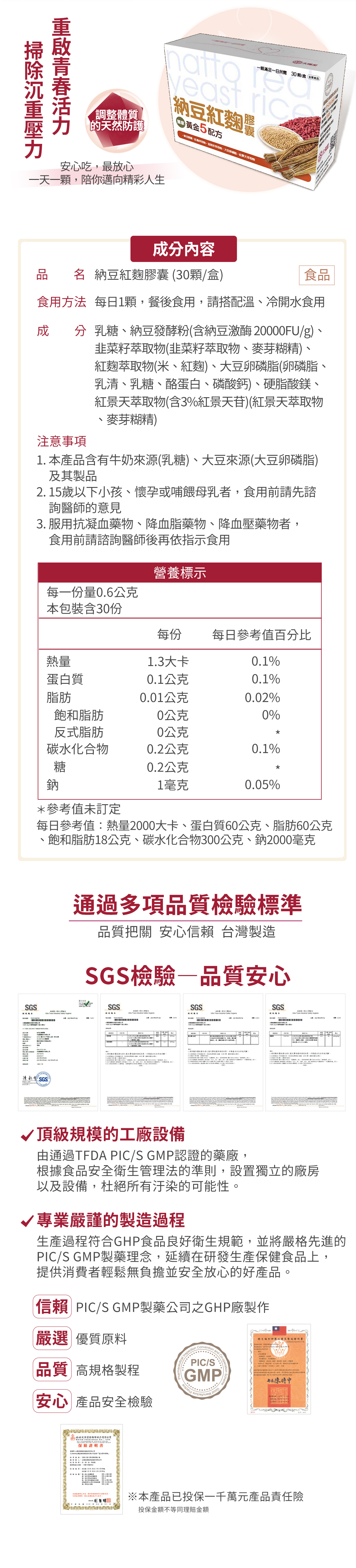 獨家黃金5配方,掃除沉重壓力,重啟青春活力,清心養生的天然防護,納豆紅麴膠囊,安心吃,最放心,一天一顆,陪你邁向精彩人生