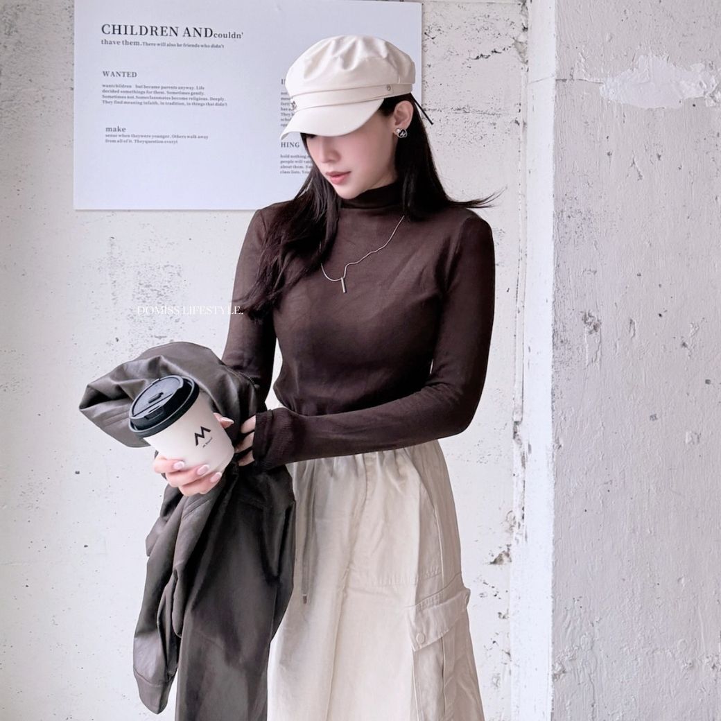 【墜鍊半高領】DOMISS顯瘦長袖上衣 柔軟打底衣 百搭質感打底衫-4色