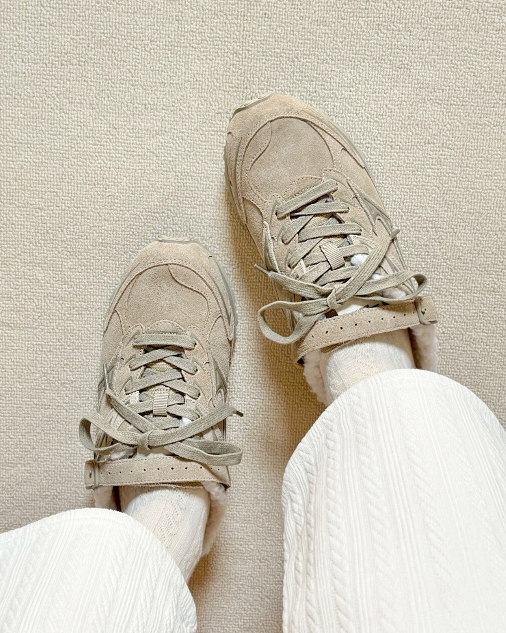 Mizuno LG 60S SLIPPER 保暖 刷毛 加絨 復古 穆勒鞋 懶人鞋 拖鞋 女鞋 奶油灰 棕色