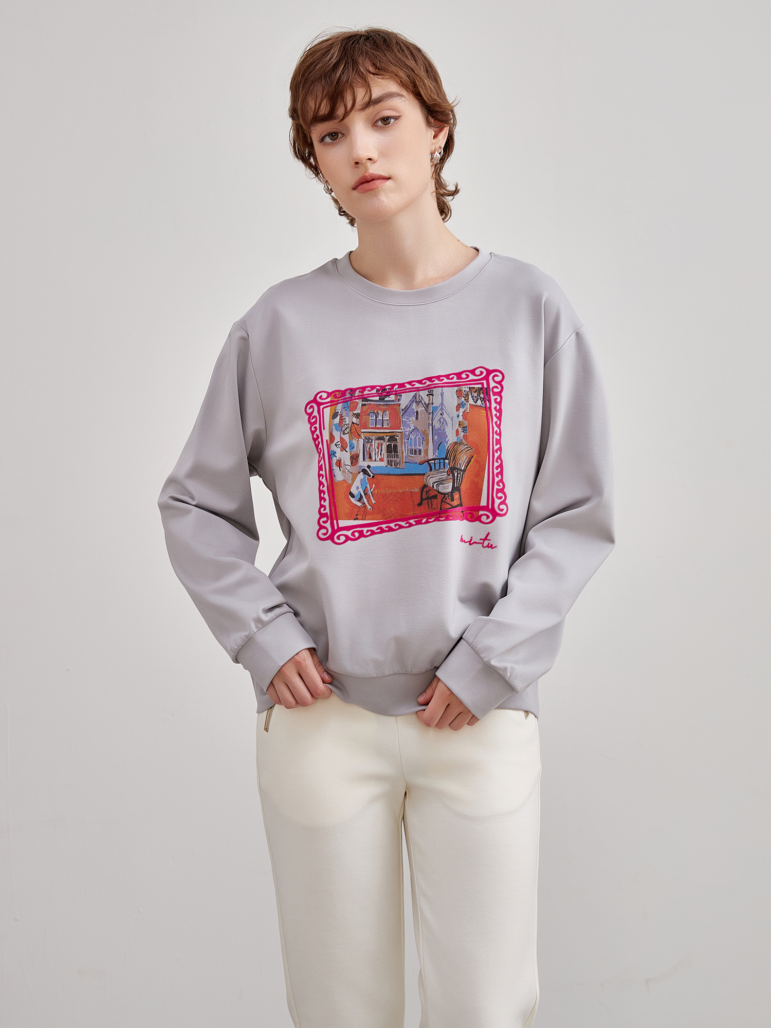 mi-tu 印花圆领上衣