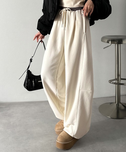 日本網紅聯名款!! 日本🇯🇵連線 Classical Elf x AYA 聯名 腰部刺繡雙層設計運動棉褲 寬褲 棉褲 休閒 抽繩 3色(任買兩件711免運)/預購