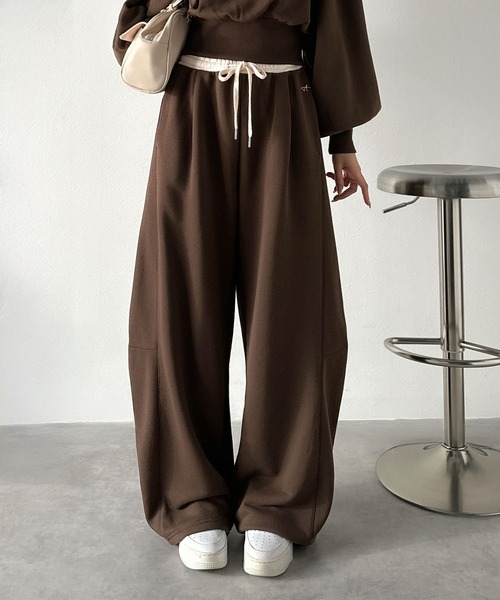 日本網紅聯名款!! 日本🇯🇵連線 Classical Elf x AYA 聯名 腰部刺繡雙層設計運動棉褲 寬褲 棉褲 休閒 抽繩 3色(任買兩件711免運)/預購