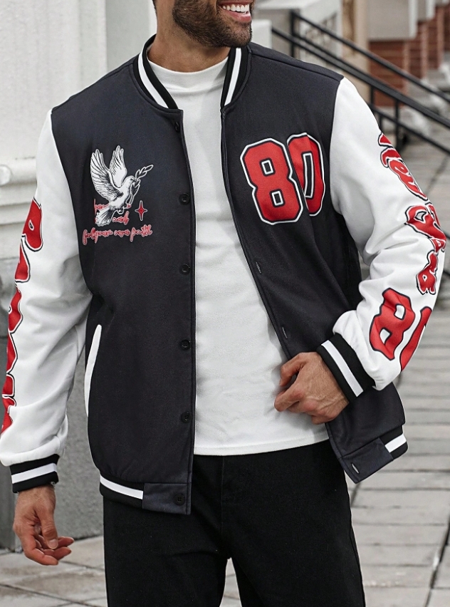 KADMAX大尺碼-男士寬鬆印花休閒棒球外套〈KSMS2627〉