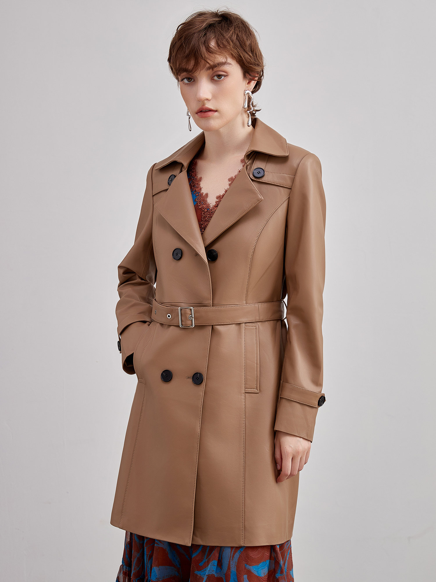 mi-tu 羊皮長款外套