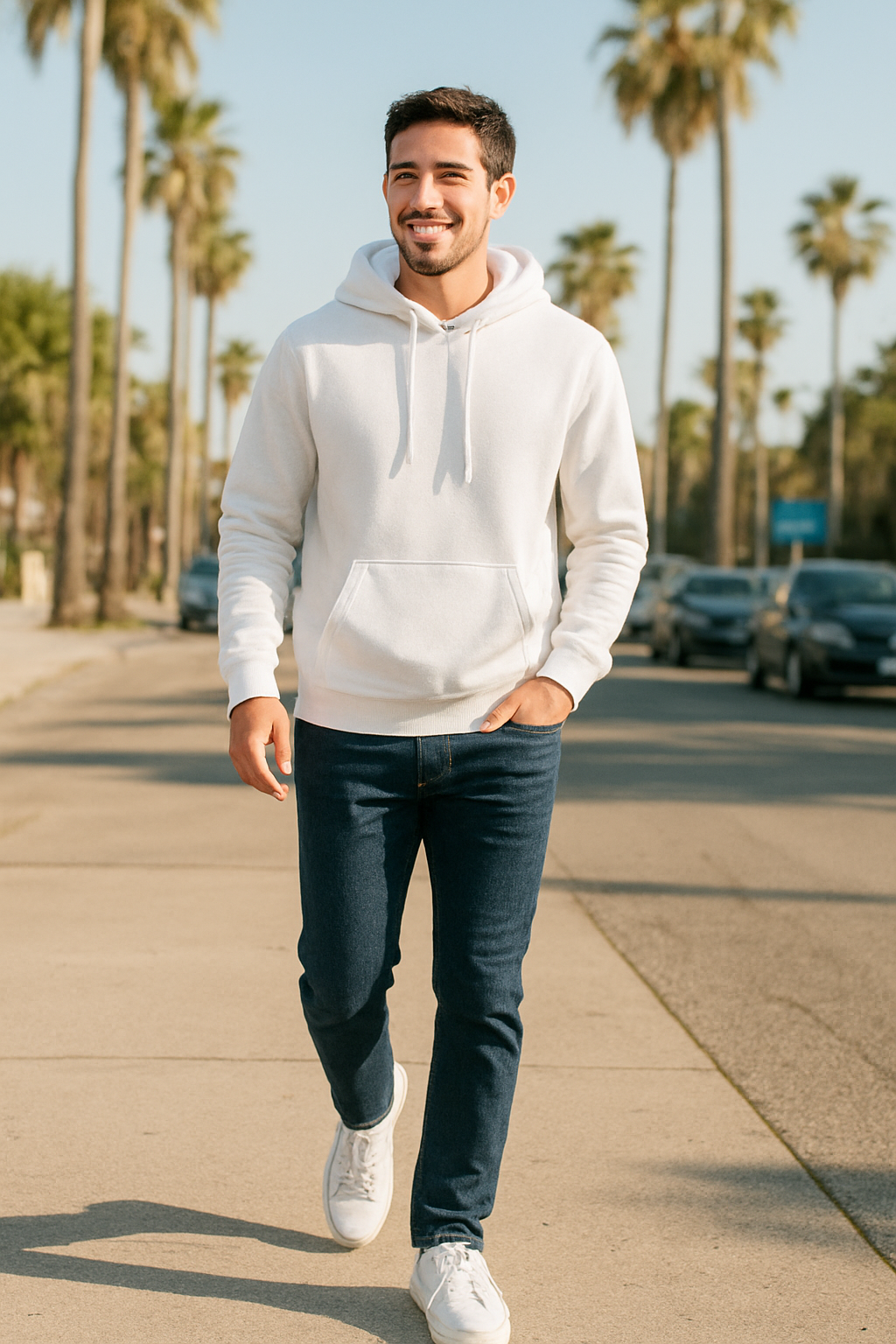 男女款-小C素面內刷毛長袖連帽T重磅9.0-白色 (經典美規連帽T/保暖大尺碼)