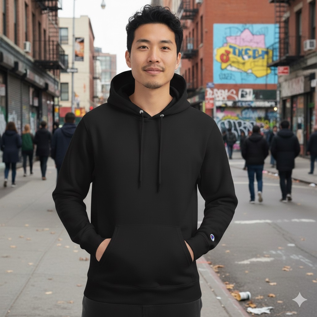 男女款-小C素面內刷毛長袖連帽T重磅9.0-黑色(經典美規連帽T/保暖大尺碼)