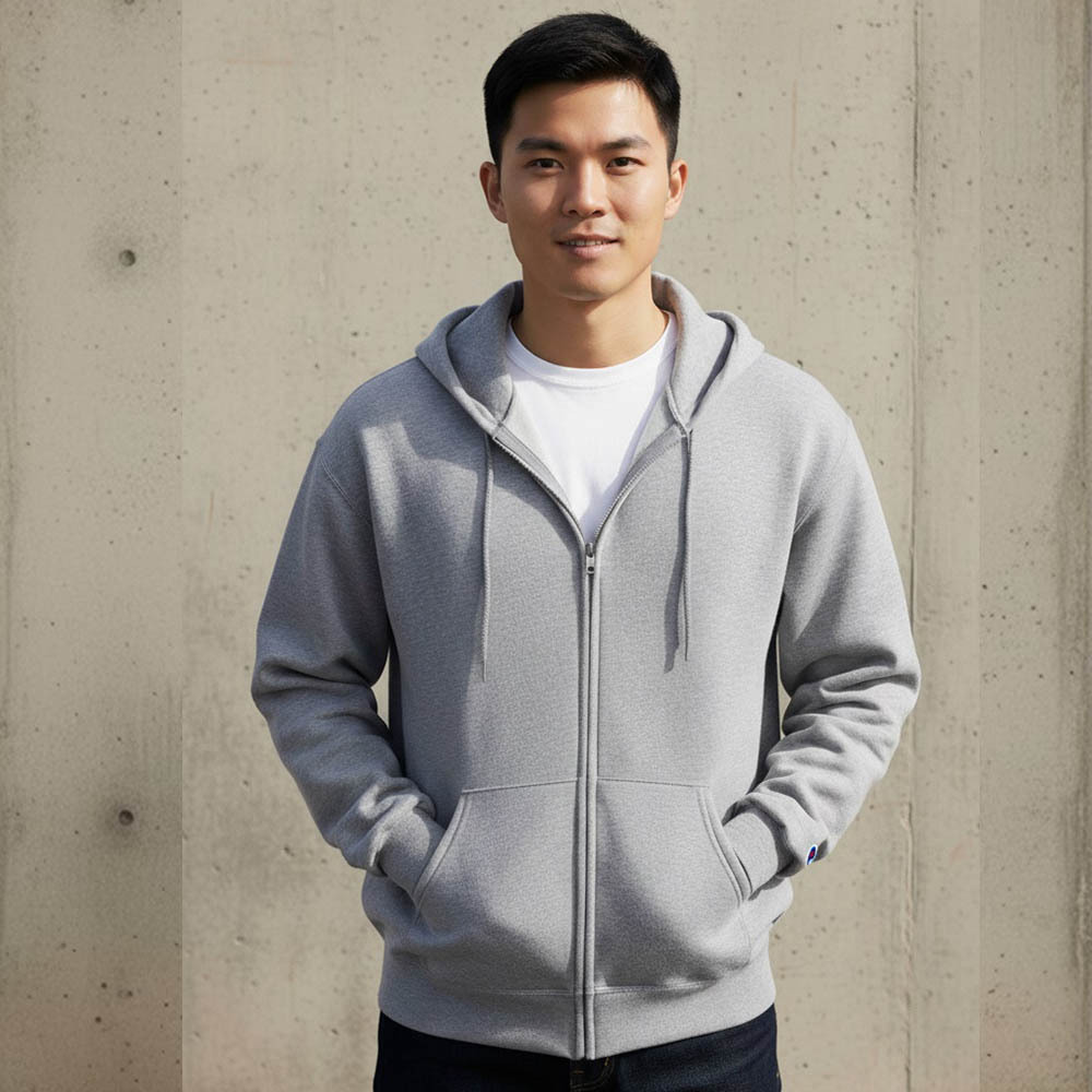 男款-小C素面內刷毛長袖重磅連外套-灰色 （美規尺寸）