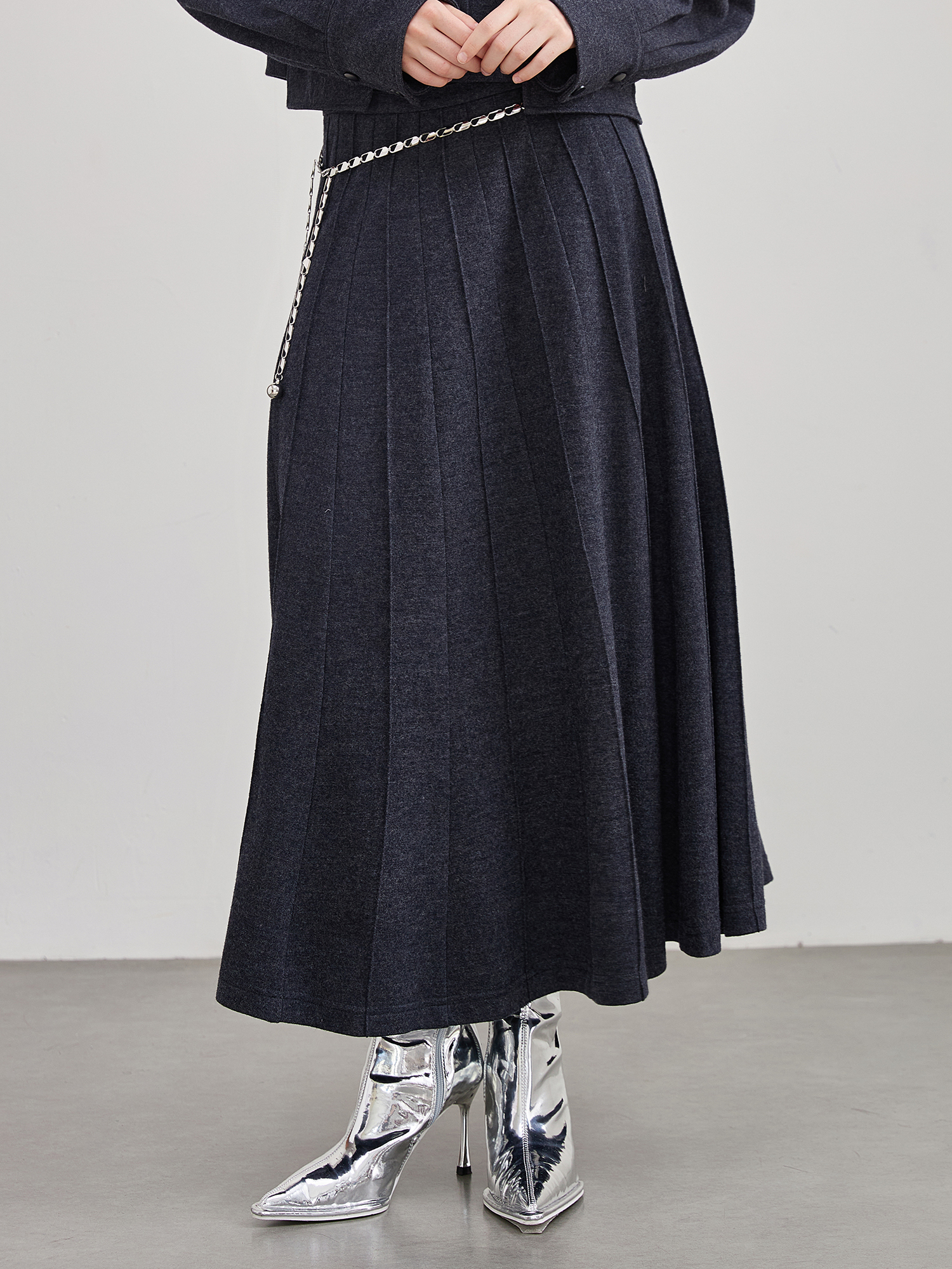 mi-tu 羊毛百褶長裙