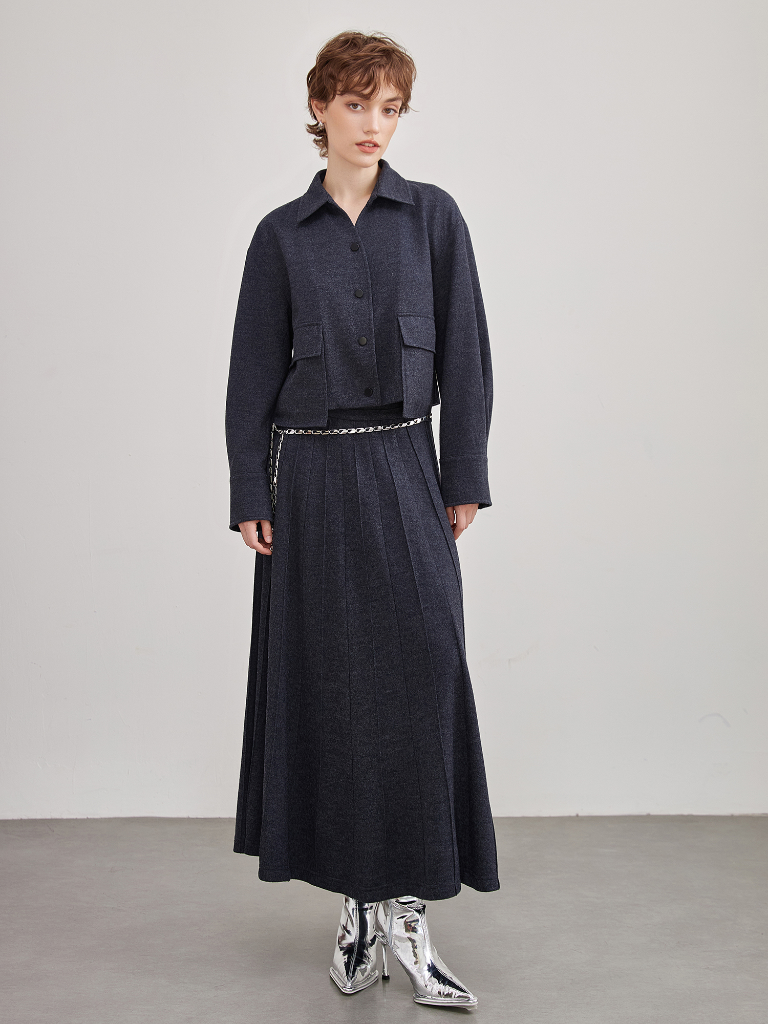 mi-tu 羊毛百褶長裙