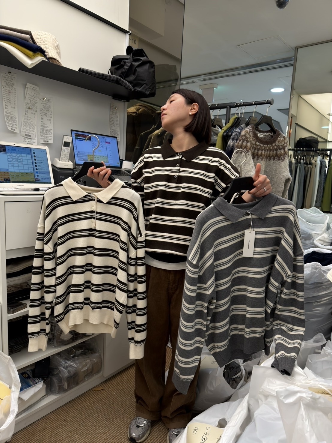 【韓國連線】A04 翻領條紋上衣