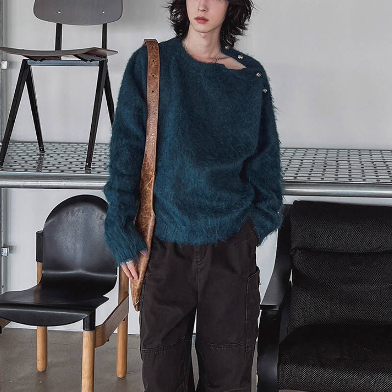 韓系毛茸茸一隻熊, 斜扣針織毛衣