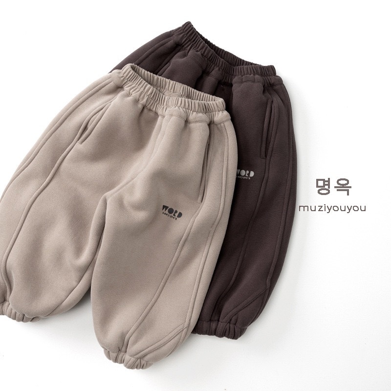 現貨｜卡其 130 幾何小圖騰內刷毛褲ᝰ   ＊內刷毛