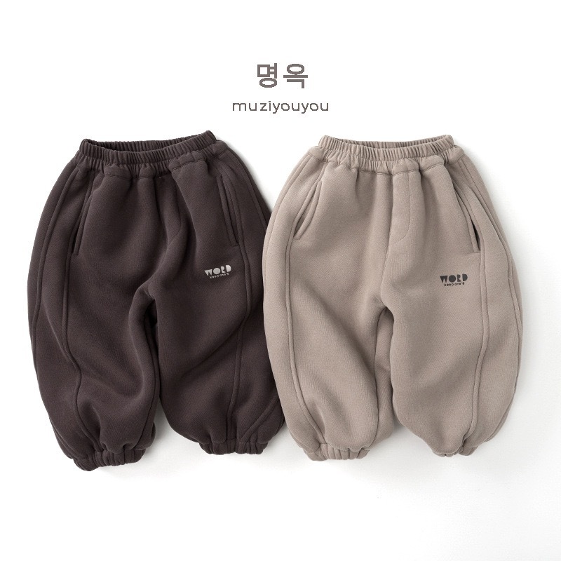 現貨｜卡其 130 幾何小圖騰內刷毛褲ᝰ   ＊內刷毛