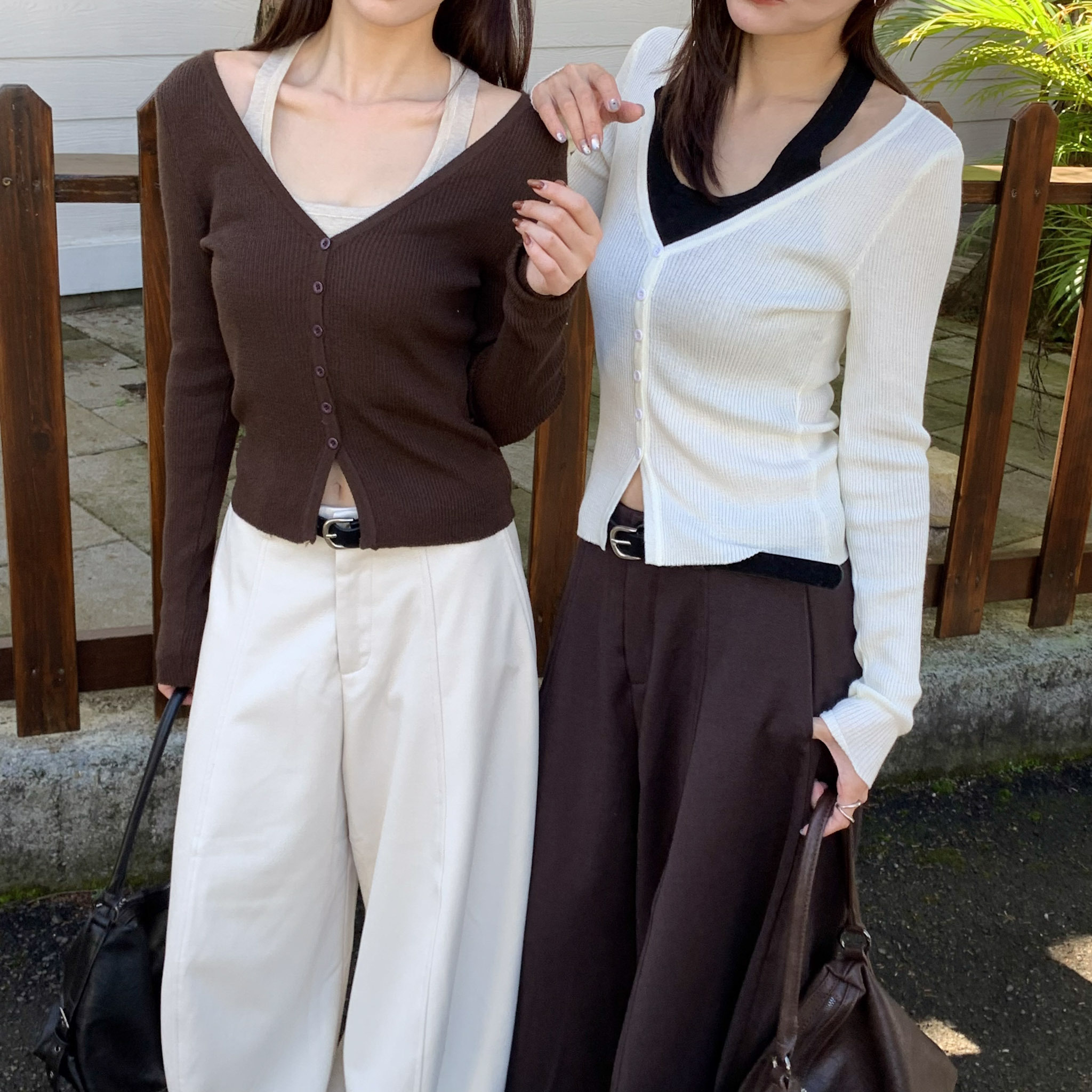 ISA_天生時髦 撞色夾心假二件繞脖針織上衣_51039