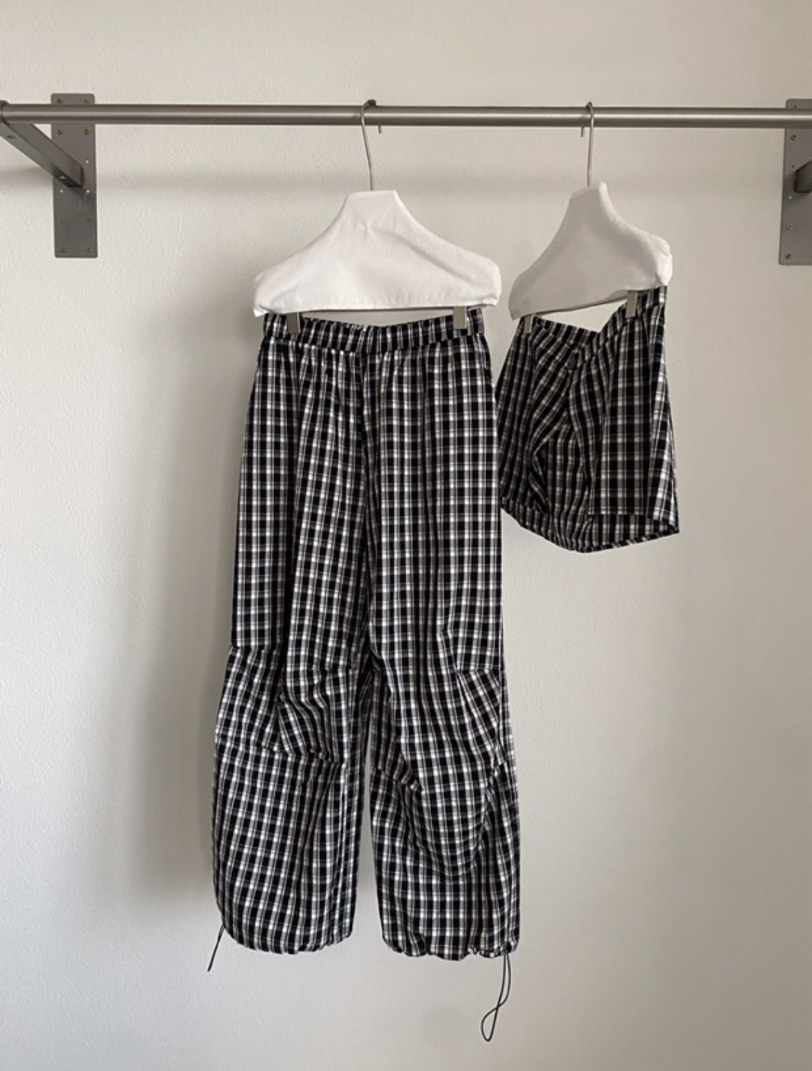 W00025兩件套格子褲