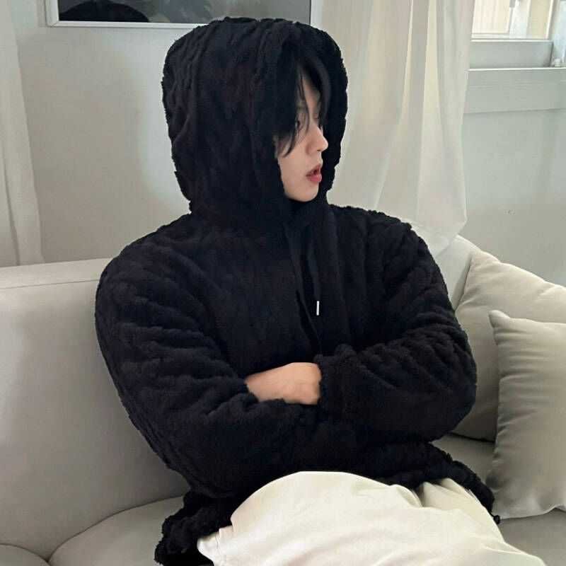 Boxy短版慵懶風保暖毛絨帽T