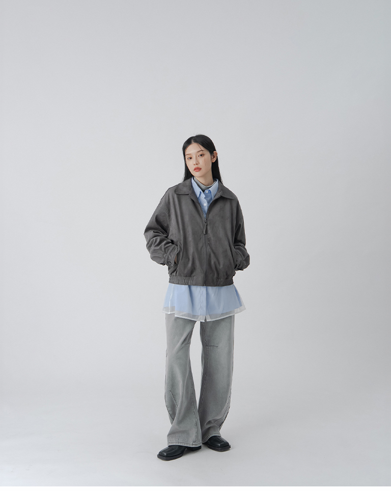 Double-layered sheer striped shirt - blue【01025702】in stock+pre-order