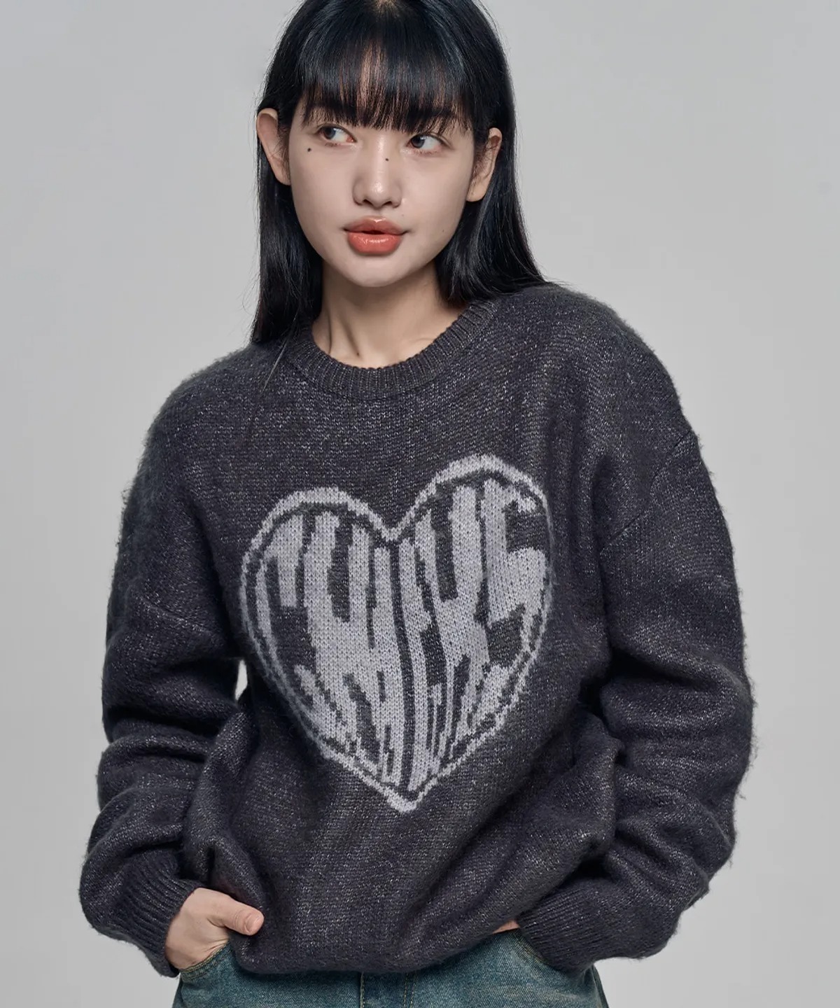 CHICKS HEART CHICKS OVERFIT ROUND KNIT