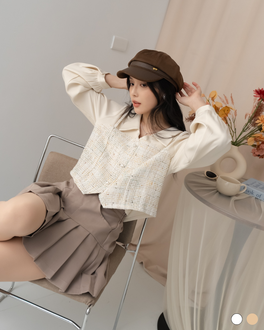 繽紛小香背心假兩件上衣