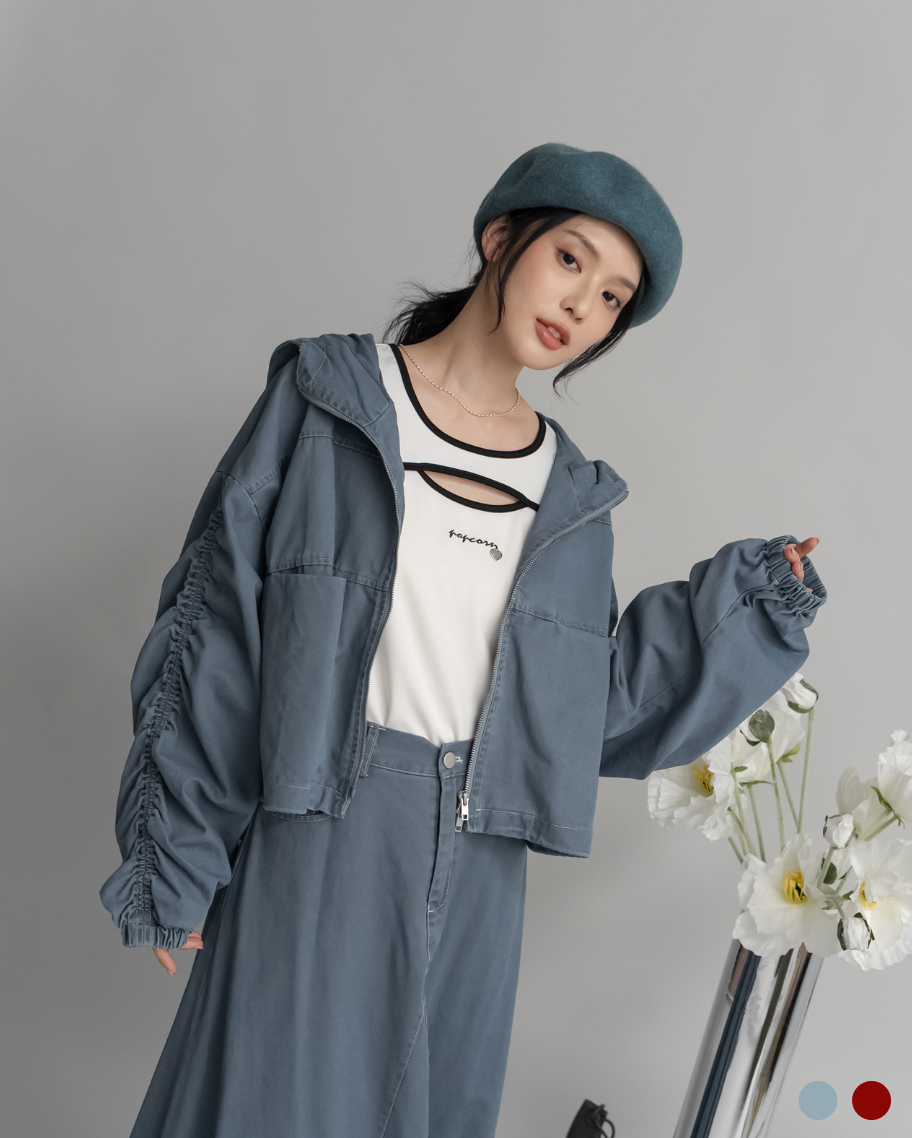 率性水洗抽皺連帽外套