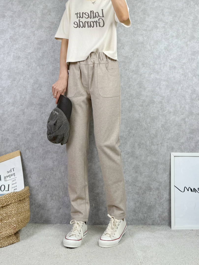 暖心質感★輕暖毛呢造型口袋休閒褲