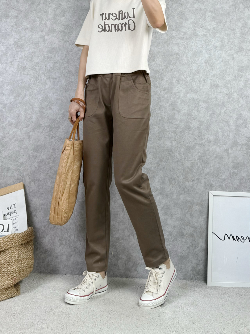 暖心質感★輕暖毛呢造型口袋休閒褲