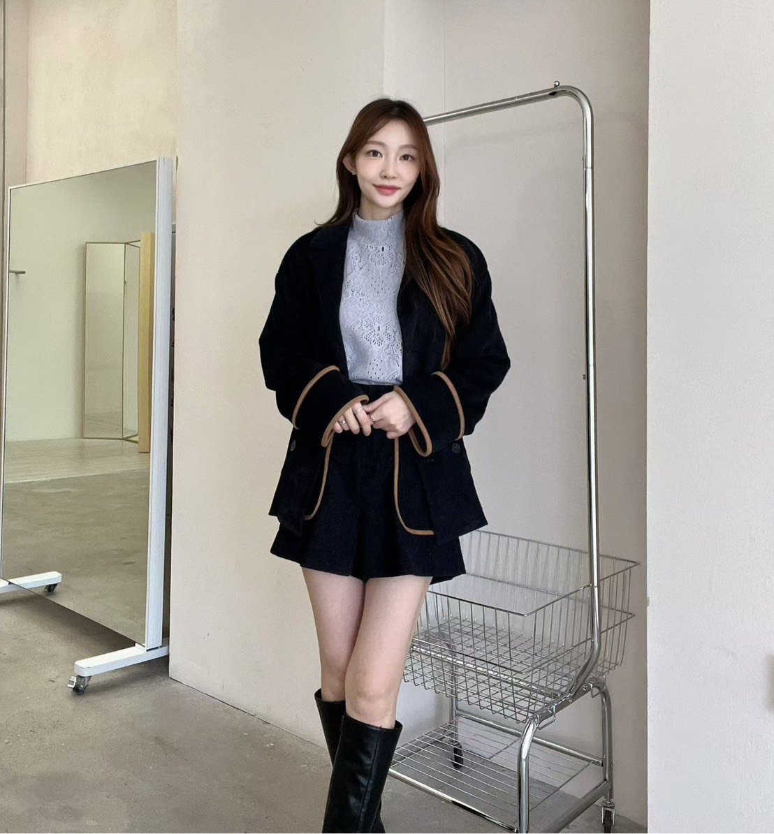 燈芯絨滾邊西裝外套  短褲(分售)