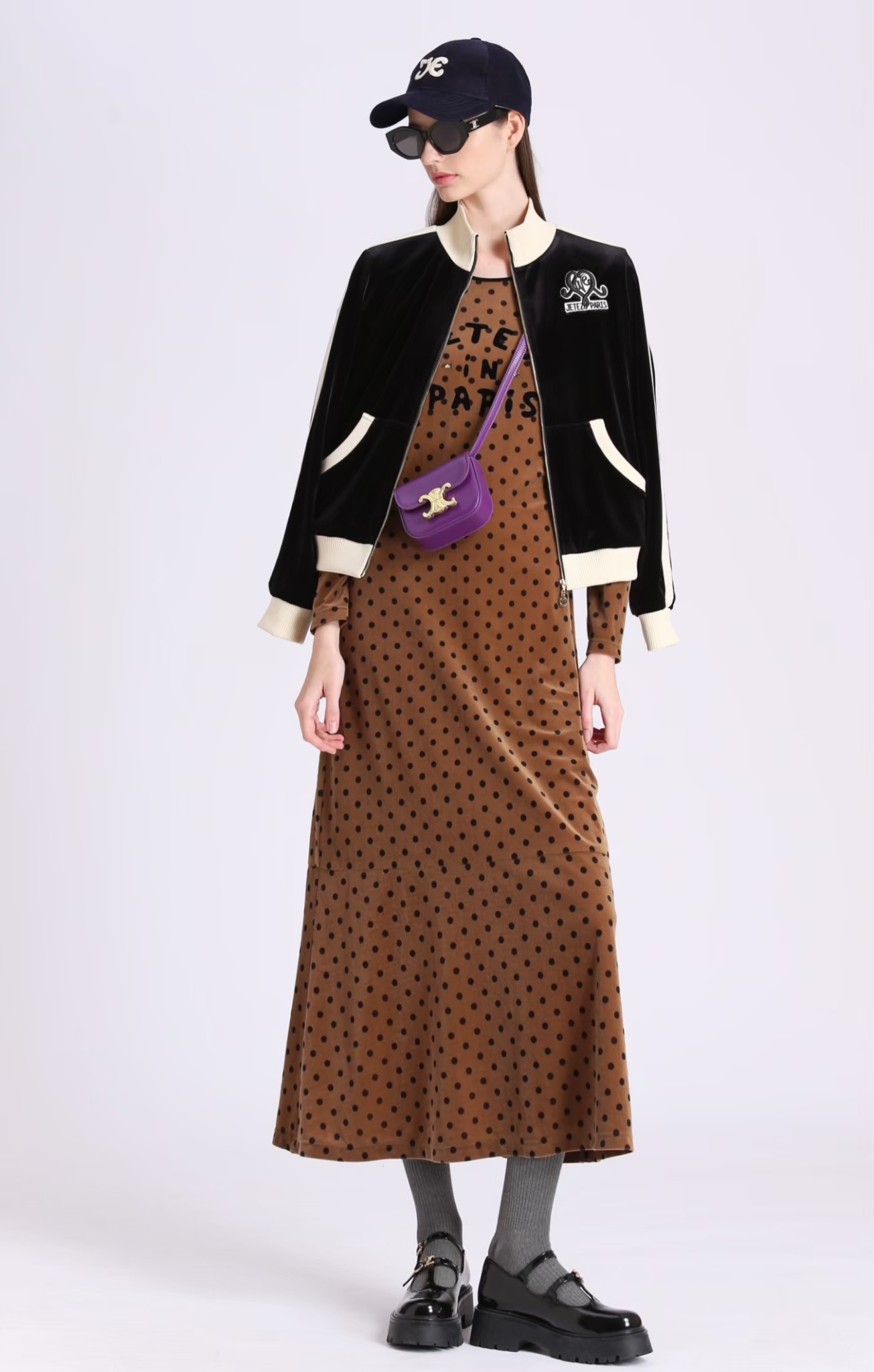 BD15353D1 絨面街線絲絨運動風刺繡拼接外套