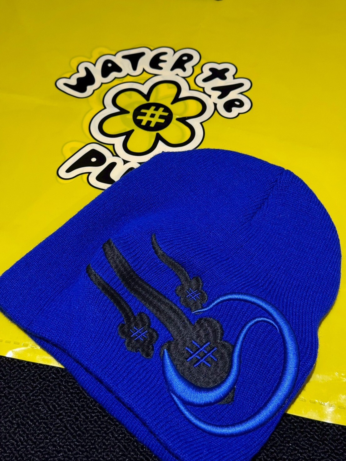 WATER THE PLANT 限量聯名款 刺繡小花藍黑毛帽 冷帽 WTP