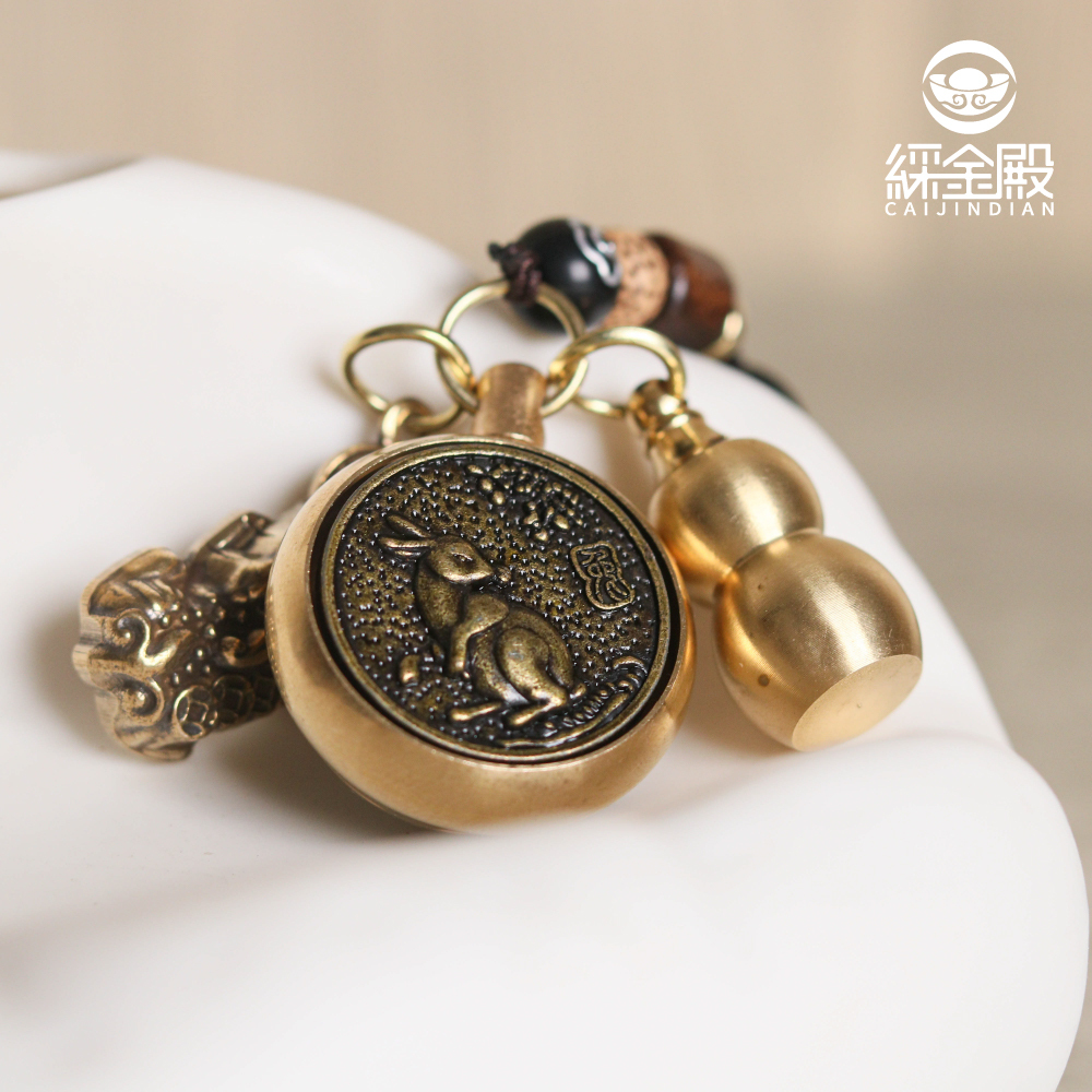 生肖兔-夜光琉璃十二生肖本命佛黃銅吊飾｜文殊菩薩｜掛件｜護身｜生肖｜轉運【綵金殿】