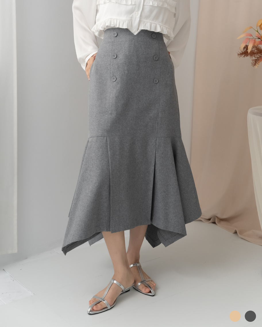 優雅層次感V腰排釦魚尾裙