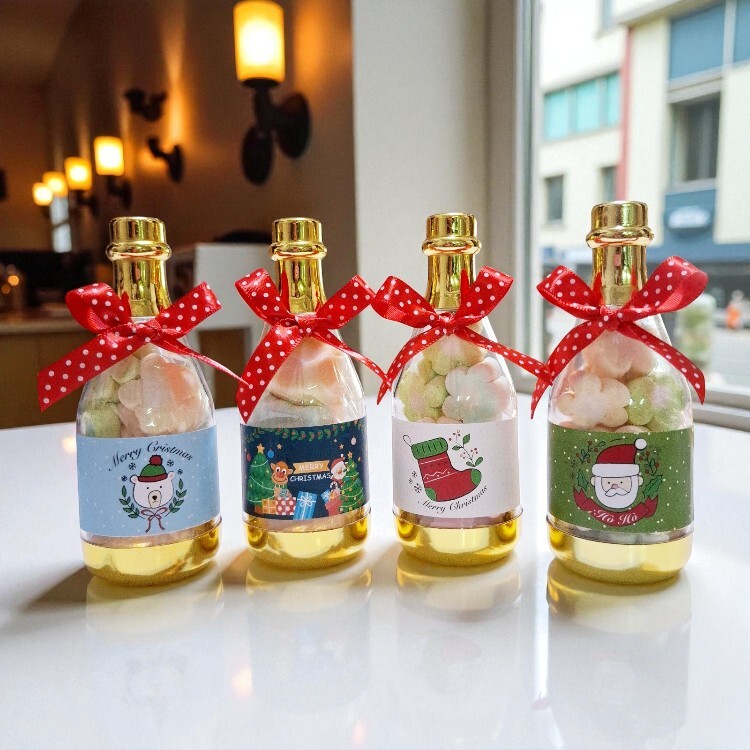 聖誕節香檳酒瓶糖果(棉花糖/2入金莎),香檳瓶棉花糖果,酒瓶棉花糖糖果,聖誕節糖果