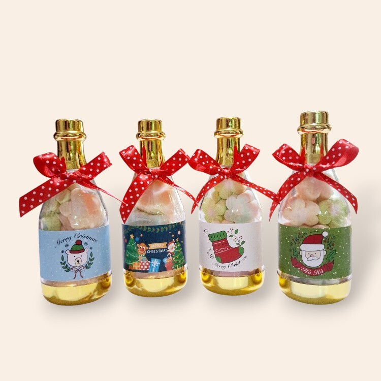 聖誕節香檳酒瓶糖果(棉花糖/2入金莎),香檳瓶棉花糖果,酒瓶棉花糖糖果,聖誕節糖果
