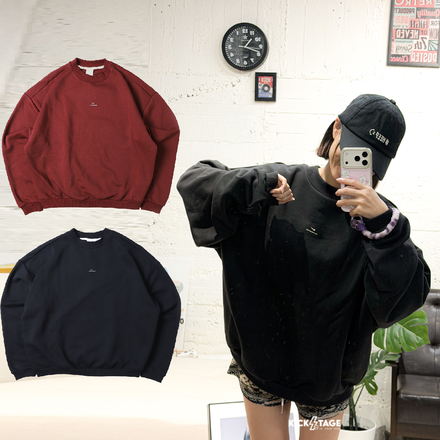 男款 NIKE THERMA-FIT TEE 黑色 酒紅色 小標 印花 內刷毛 寬鬆 大學T 保暖 長袖 衛衣【IM5902】NKTF