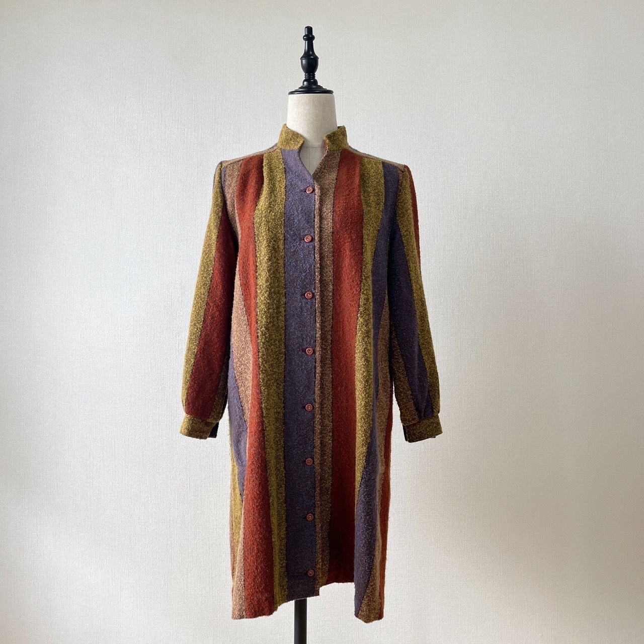 日本製抹茶綠色粗條紋古著連身裙