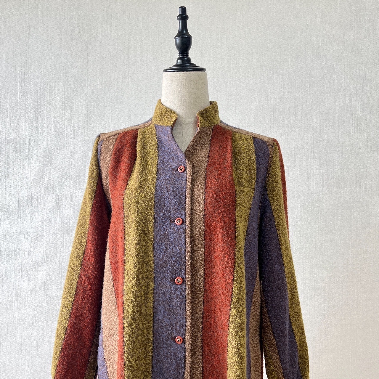 日本製抹茶綠色粗條紋古著連身裙