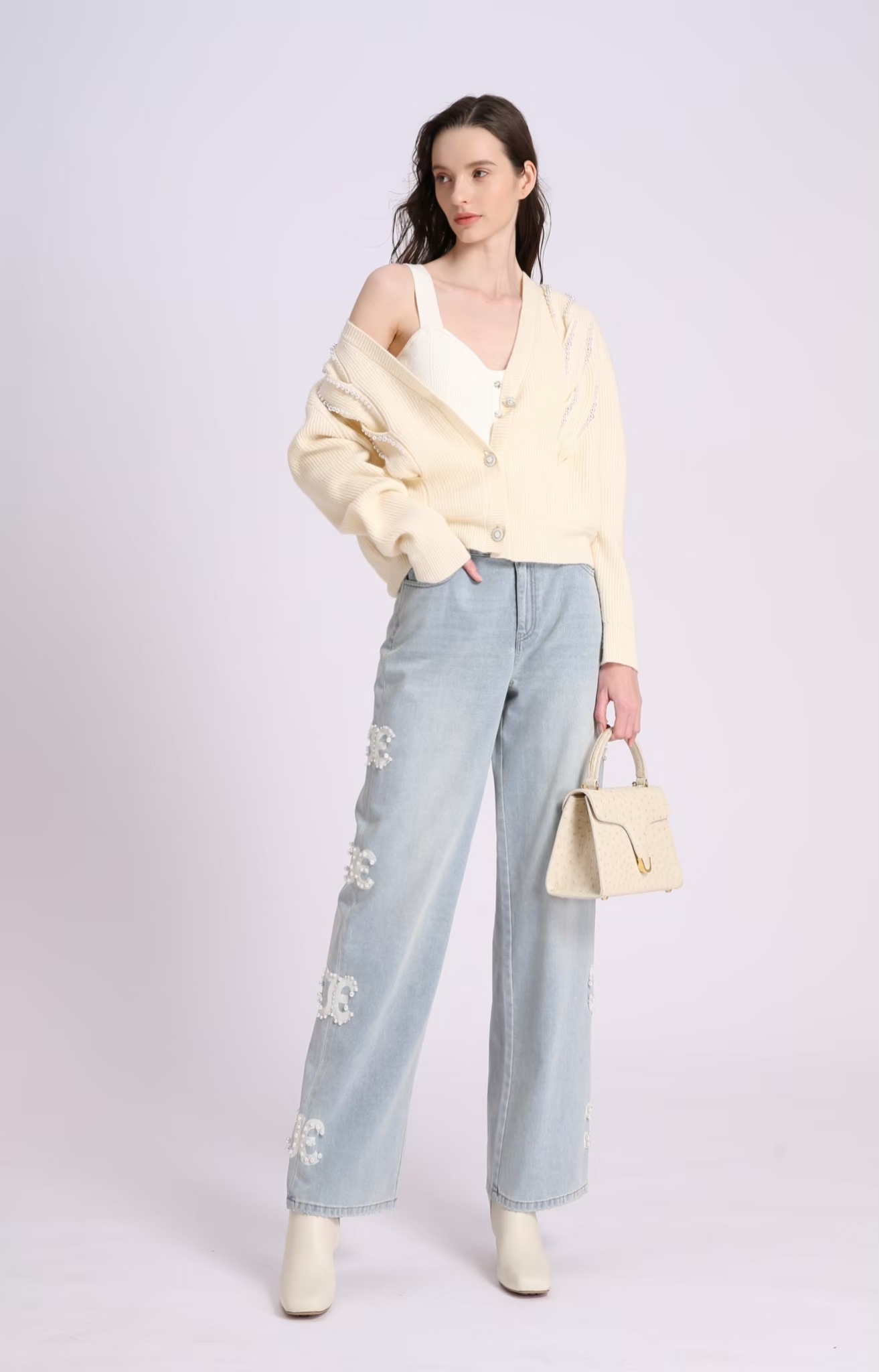 BD15221D1 珍珠麻花卡迪根短版外套