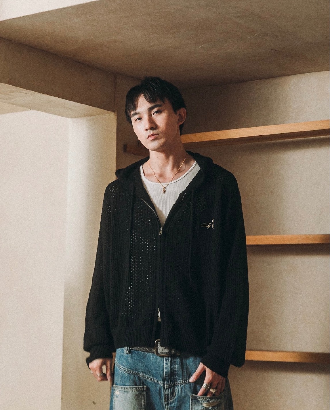 EAL Hole Knit Double Zipper Sweater