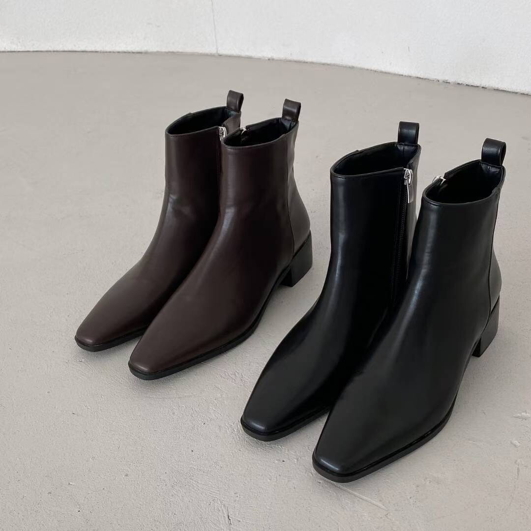 歐美女子時髦尖頭粗根切爾西短靴 / 2色