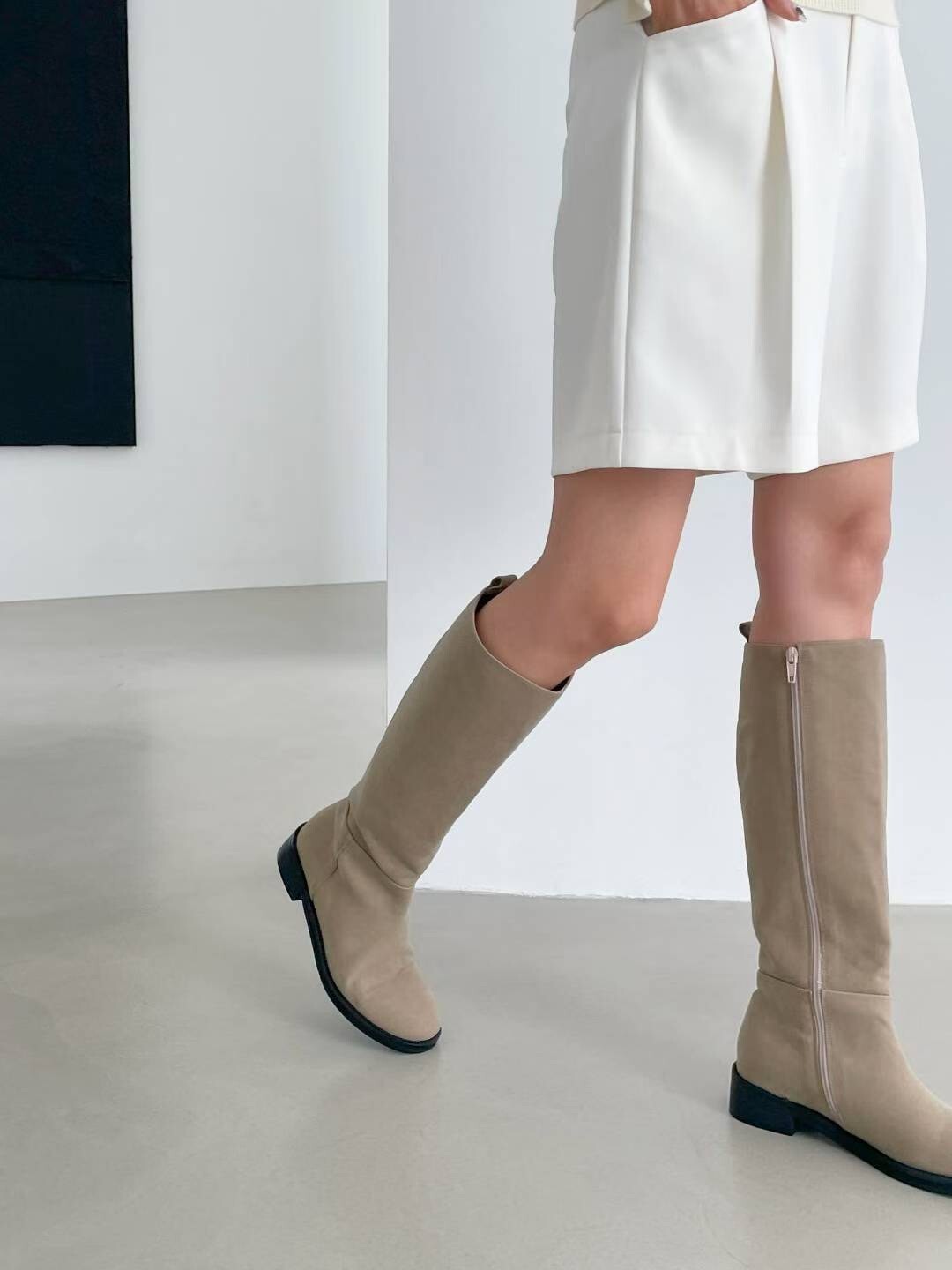 秋冬百搭色系長腿膝下低跟長靴 / 2色