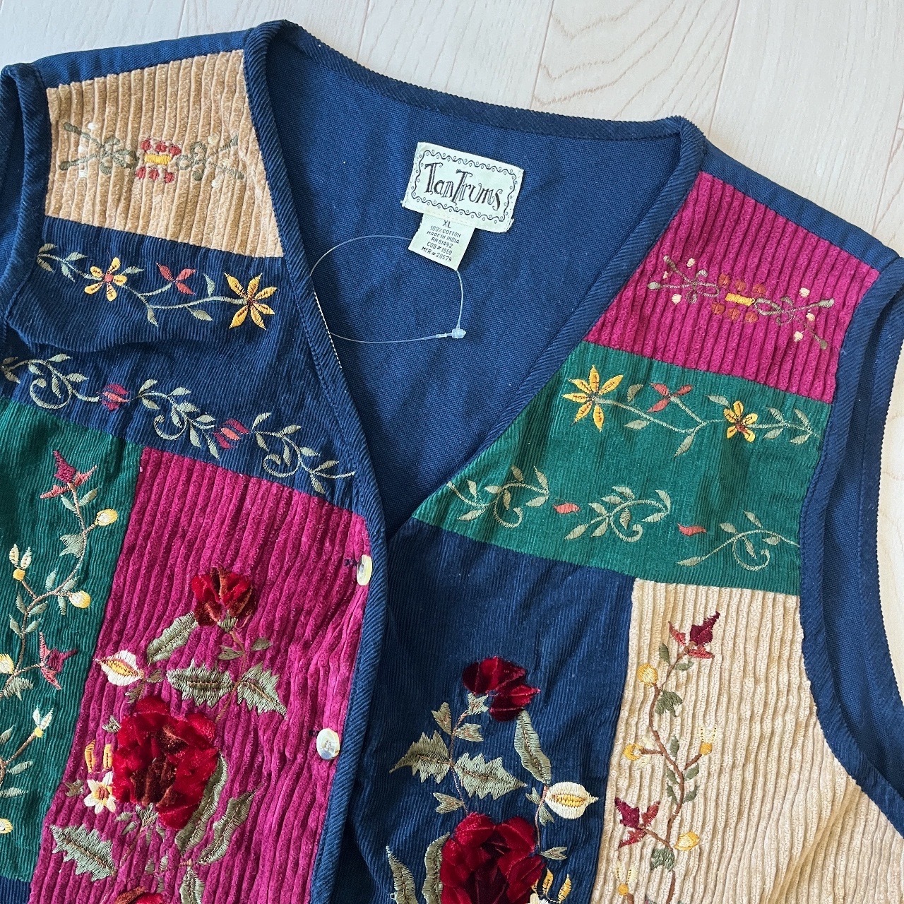 深藍色燈芯絨玫瑰馬甲