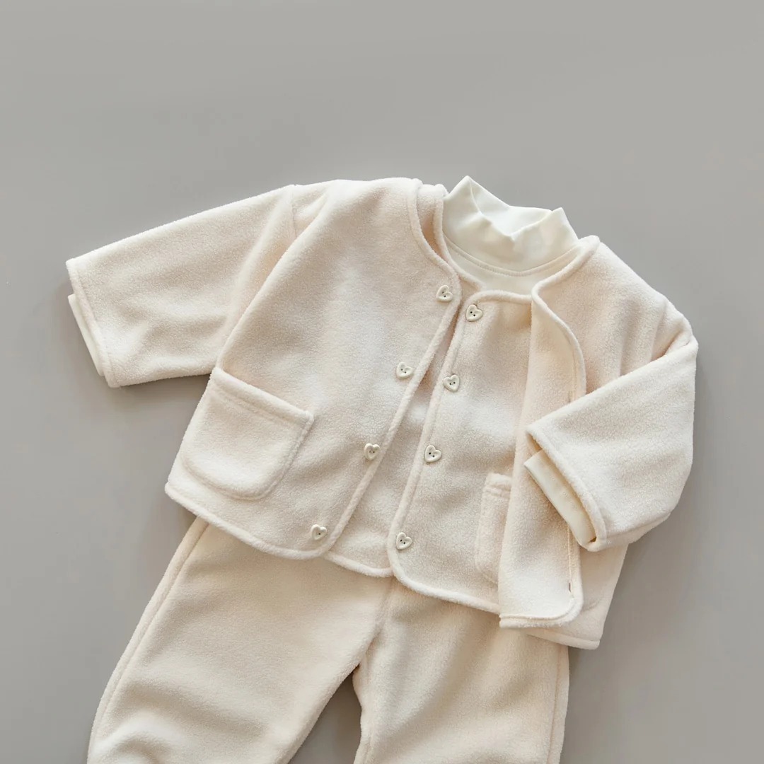 25F/W DOTTogether搖粒絨愛心紐扣保暖全套 (開襟衫+背心+束腿褲三件套)