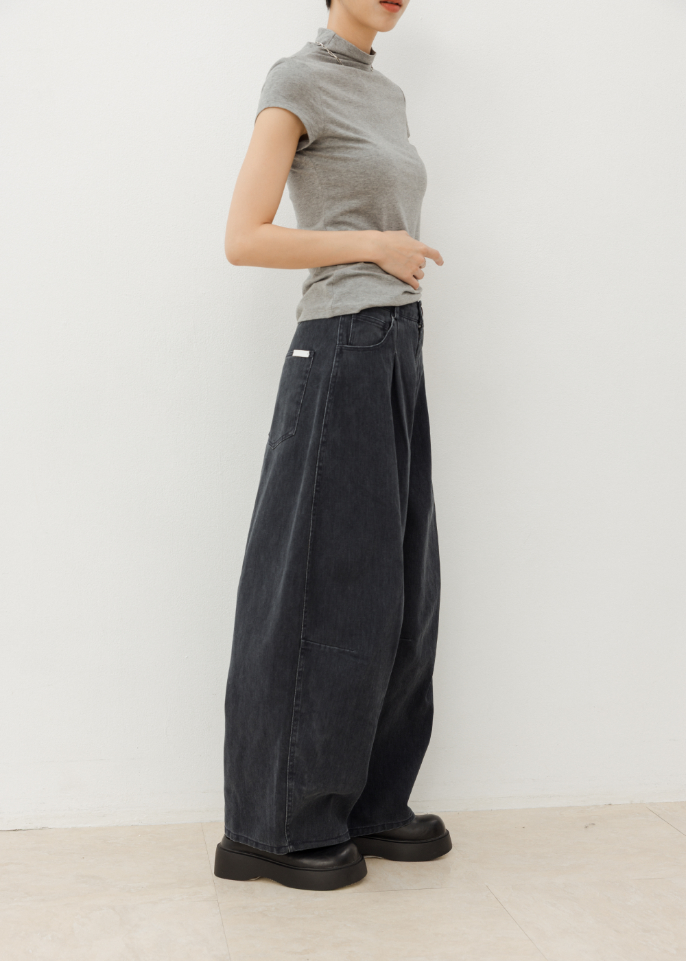 前打摺高腰闊腿休閒褲