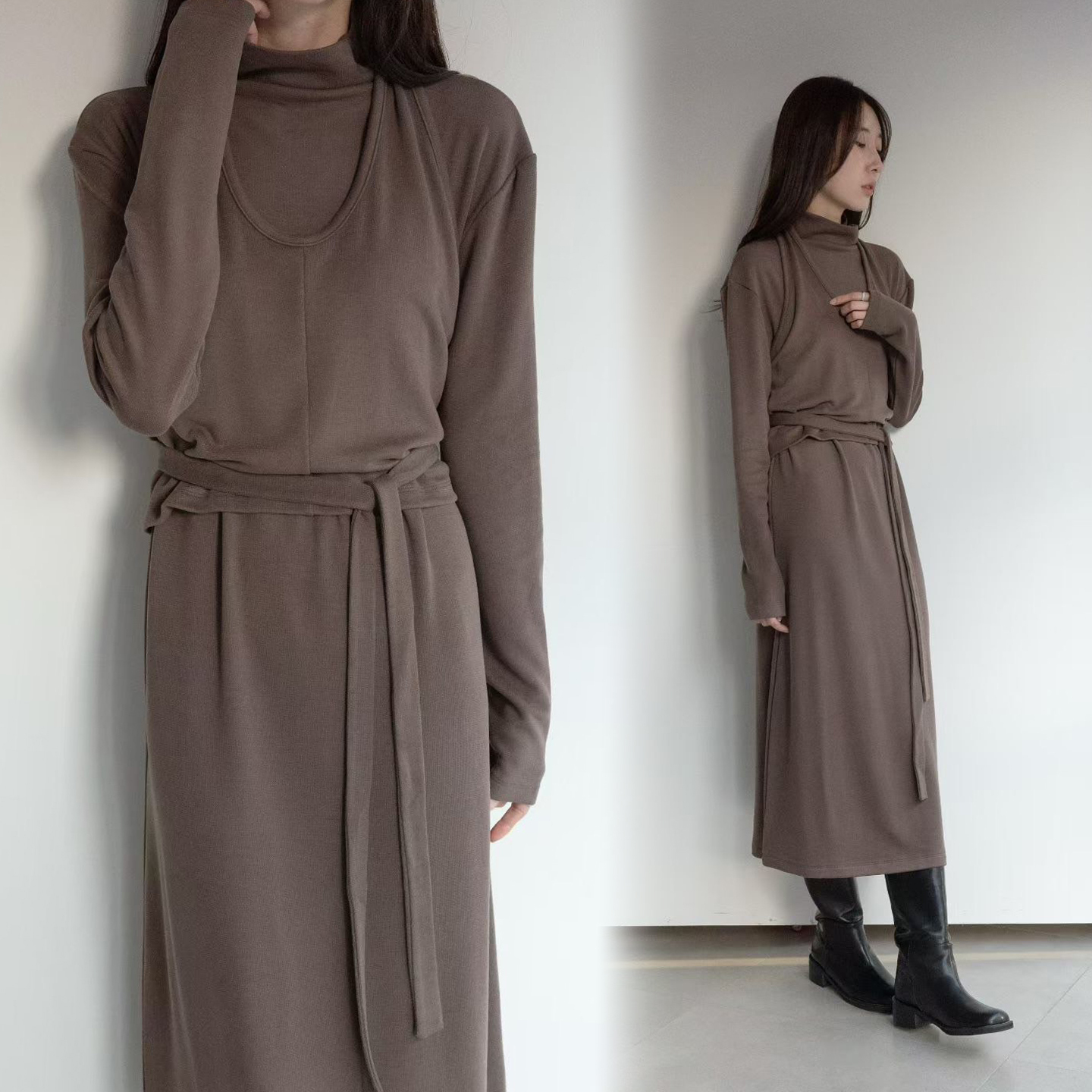 綁帶造型短版背心+同色系長洋裝SET / 2色