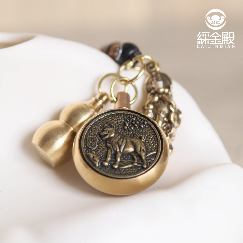 生肖狗-夜光琉璃十二生肖本命佛黃銅吊飾｜阿彌陀佛｜掛件｜護身｜生肖｜轉運【綵金殿】