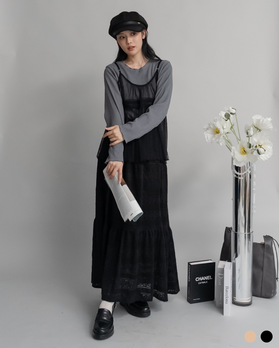 度假風花紋簍空感長裙