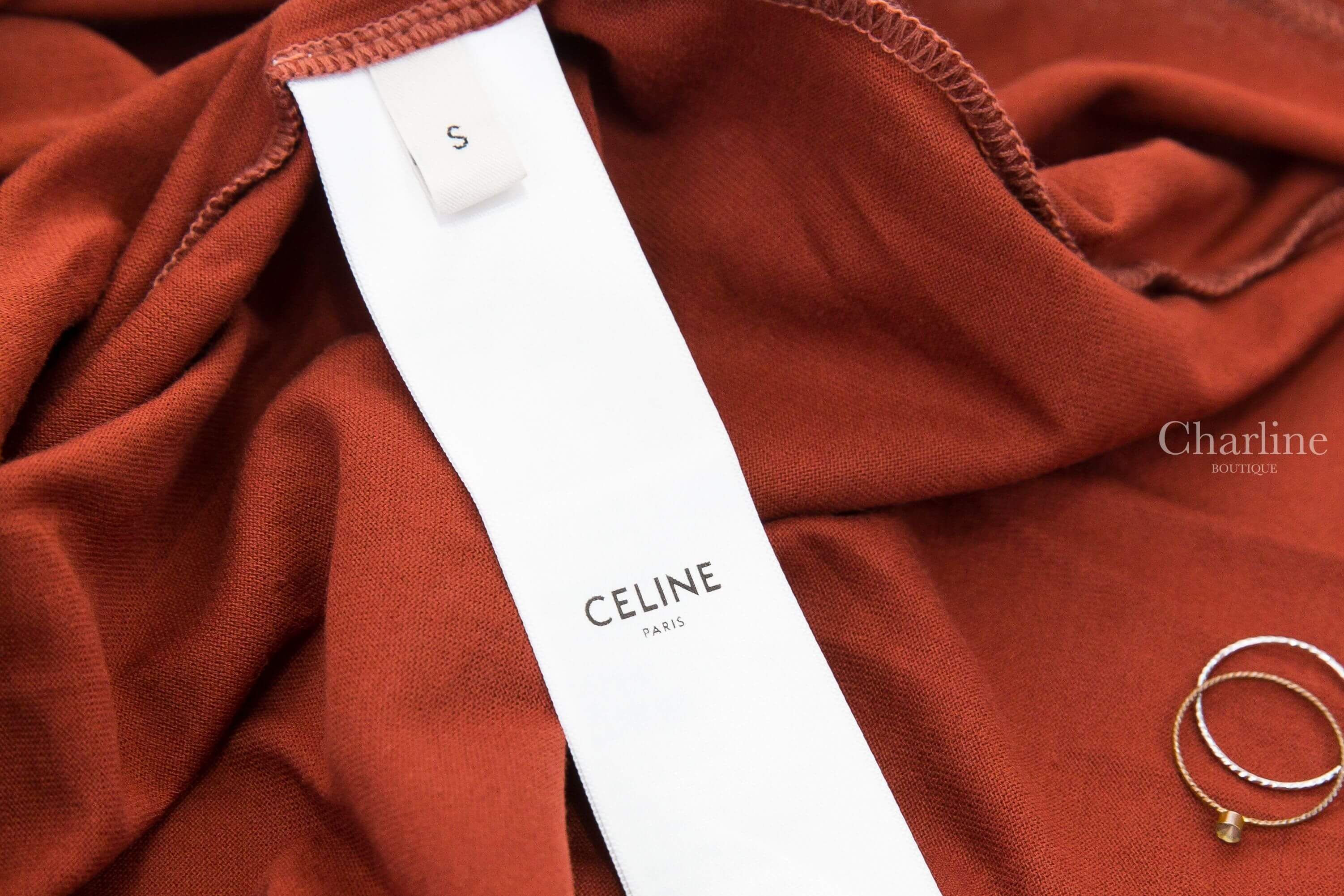 Celine 70's T-shirt In Cotton Jersey 干邑色奶油白滾邊凱旋門字母 Logo 印花短袖棉T-Charline Boutique 精品代購